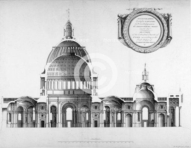 Longtitudinal section through St Paul's Cathedral, City of London, 1700.                             Artist: Anon