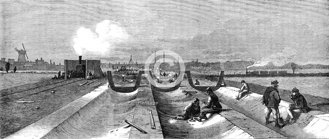 London Main Drainage: Concrete foundation for the northern outfall tunnels, 1861. Creator: Unknown.