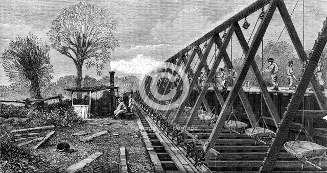 London Main Drainage: barrow-hoist on the southern high-level sewer at Peckham, 1861. Creator: Unknown.