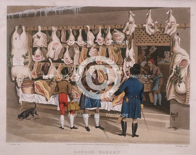 'London Market'; a butchers shop, 1822. Artist: Matthew Dubourg