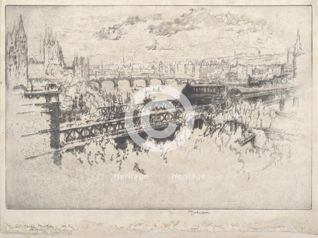 London over Charing Cross Bridge, 1910. Creator: Joseph Pennell.