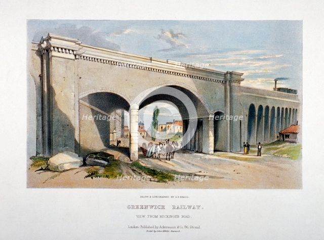 London and Greenwich Railway bridge over the Neckinger Road, Bermondsey, London, 1836.     Artist: GF Bragg