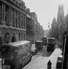 London buses on a busy Fleet Street, City of London, 1960-1970. Creator: John Gay