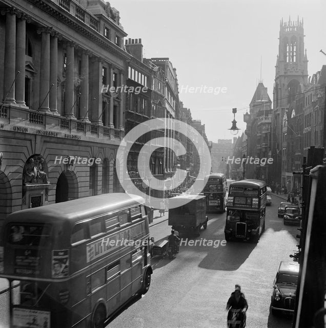 London buses on a busy Fleet Street, City of London, 1960-1970. Creator: John Gay.