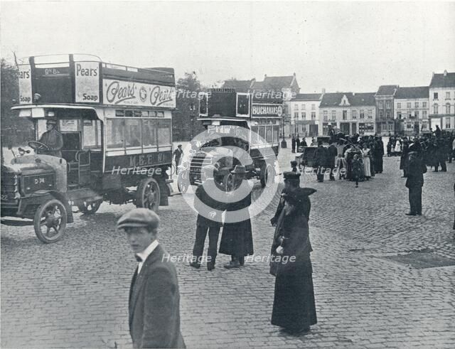 London buses in use on the Continent for transporting British Troops, c.1914. Artist: Unknown