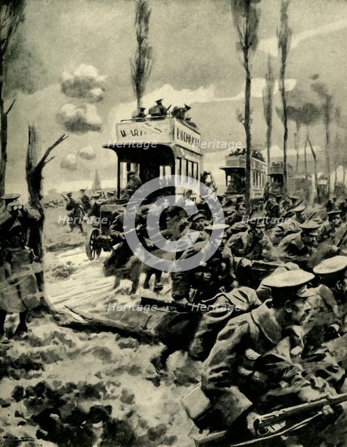 London buses used to transport troops to the front, First World War, 1914-1918, (c1920). Creator: Arthur C Michael.
