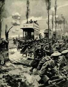 London buses used to transport troops to the front, First World War, 1914-1918, (c1920). Creator: Arthur C Michael