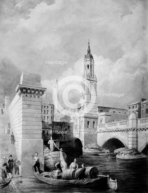 London Bridge and Church of St Magnus the Martyr, London. Artist: Unknown