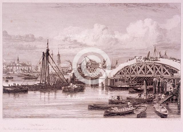 London Bridge (new), London, 1827. Artist: Edward William Cooke