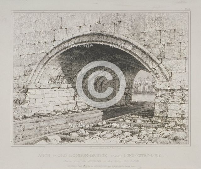 London Bridge (old), 1832. Artist: Edward William Cooke