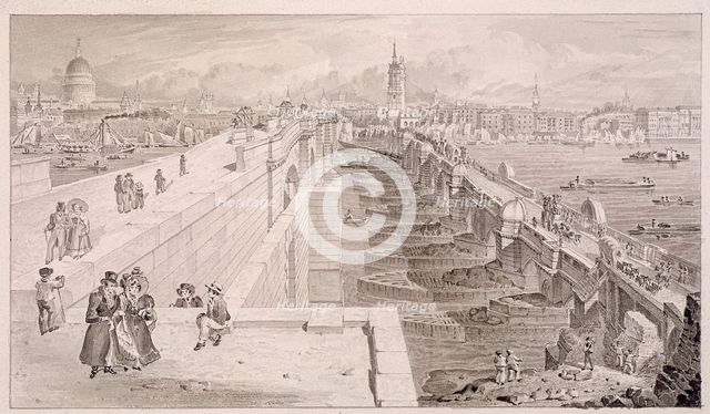 London Bridge (old and new),London, 1831. Artist: Thomas Hosmer Shepherd