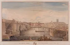 London Bridge (old and new), London, 1827. Artist: G Yates