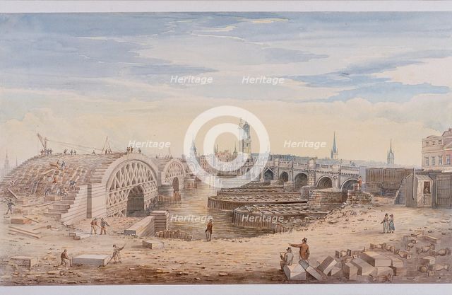 London Bridge (old and new), London, 1828. Artist: G Yates