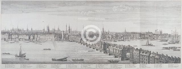 London Bridge (old), London, 1749. Artist: Samuel Buck
