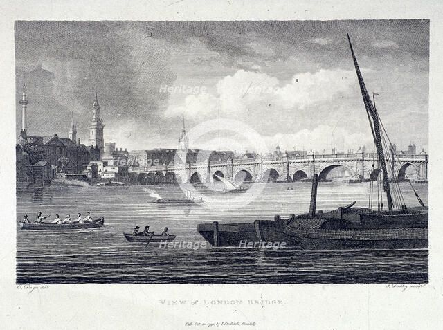 London Bridge (old), London, 1798. Artist: J Dadley