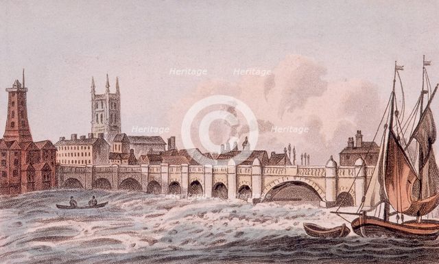 London Bridge (old), London, 1823. Artist: John Hassall