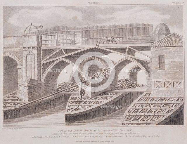 London Bridge (old), London, 1830. Artist: James Basire I
