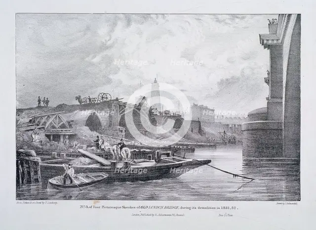 London Bridge (old), London, 1832. Artist: Charles Joseph Hullmandel