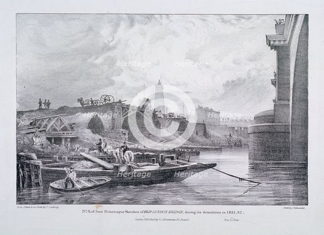 London Bridge (old), London, 1832. Artist: Charles Joseph Hullmandel