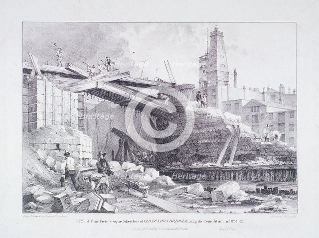 London Bridge (old), London, 1832. Artist: Charles Joseph Hullmandel