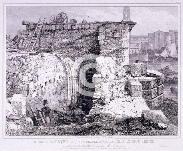 London Bridge (old), London, 1832. Artist: Edward William Cooke