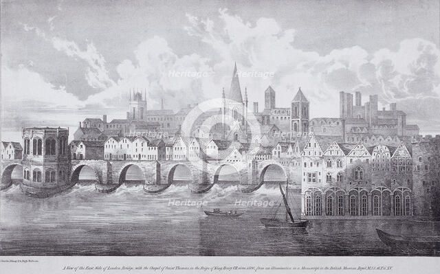 London Bridge (old), London, c1830. Artist: R Martin