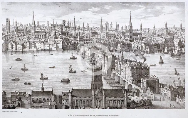 London Bridge (old), London, c1830. Artist: R Martin