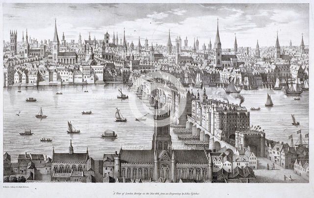 London Bridge (old), London, c1830. Artist: R Martin