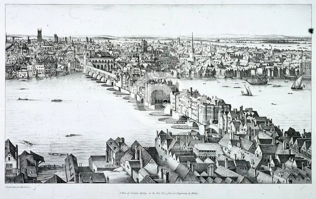 London Bridge (old), London, c1830. Artist: R Martin