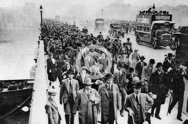 London Bridge rush hour, London, 1926-1927. Artist: Unknown