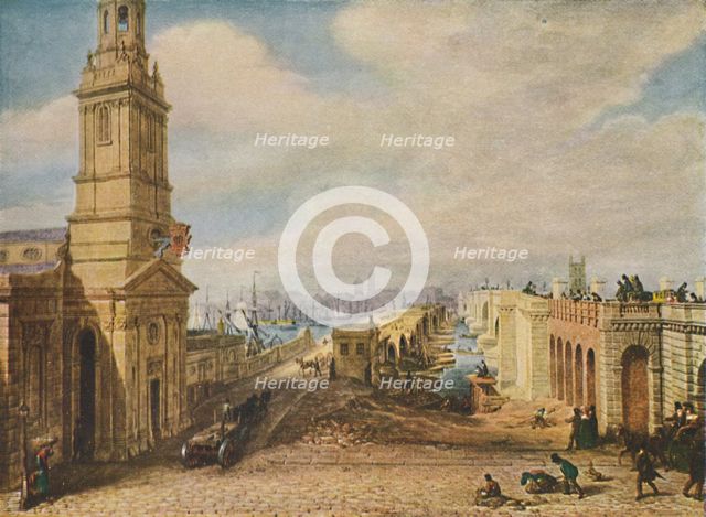 'London Bridges Old and New, 1831', (1920). Artist: George Scharf.
