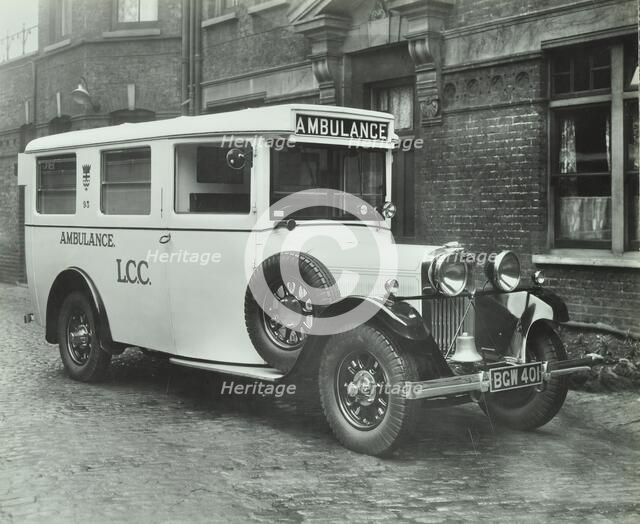 London County Council ambulance, Deptford, 1935. Artist: Unknown.