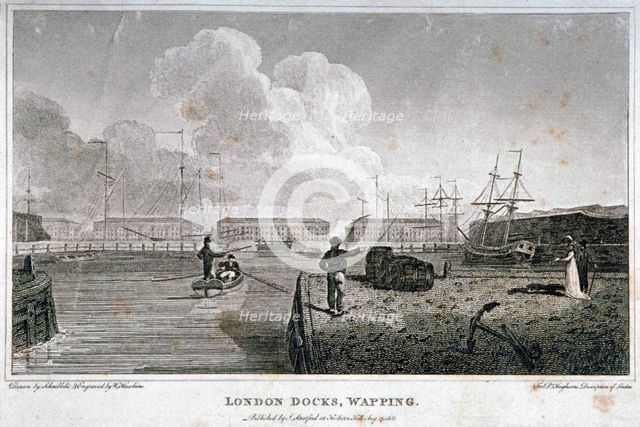 London Docks, Wapping, 1805. Artist: W Hawkins