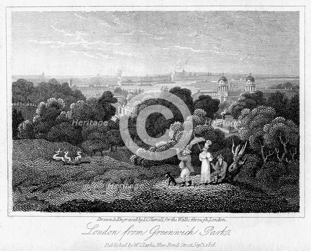 London from Greenwich Park, 1816.Artist: I Varrall