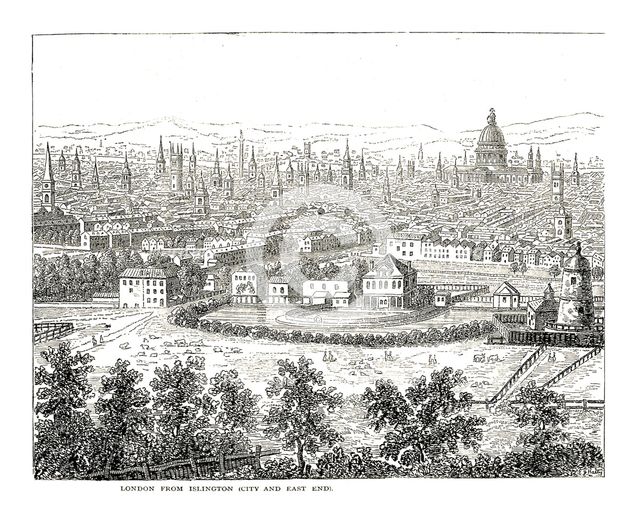 London from Islington City and East End. From a view by Canaletti, published 1753. Artist: Canaletto