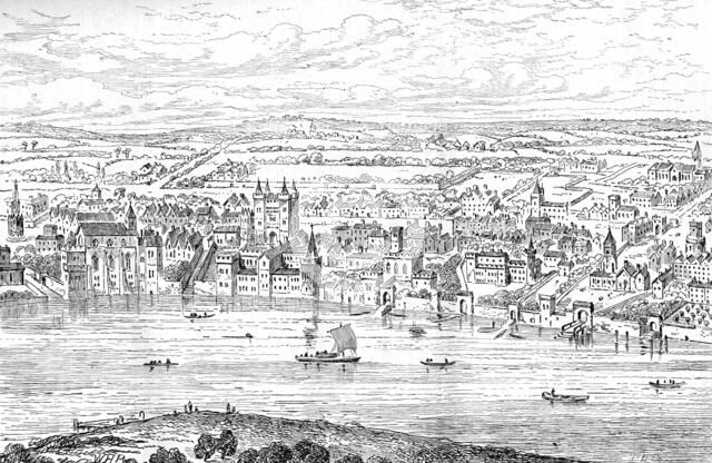 London from Temple Bar to Charing Cross, 1543 (1897) Artist: Anthonis van den Wyngaerde.