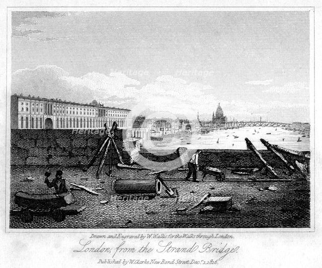 London from the Strand Bridge, 1816.Artist: W Wallis