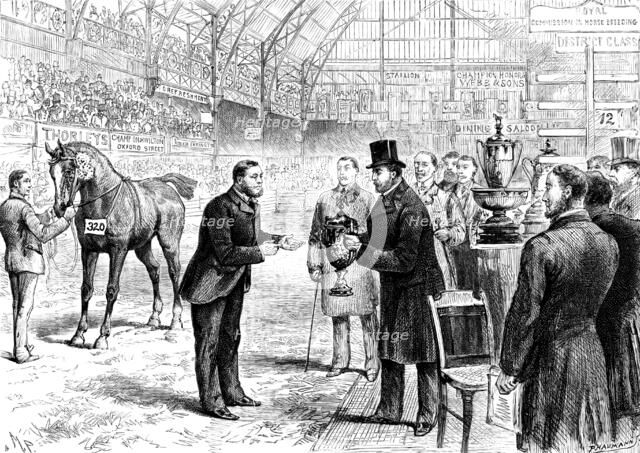 London House Show: the Prince of Wales presenting cup to Mr. Moore for his Hackney horse Rufus, 1890 Creator: P Naumann.