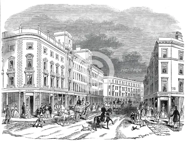 London improvements - Cranbourne Street, 1845. Creator: Unknown.