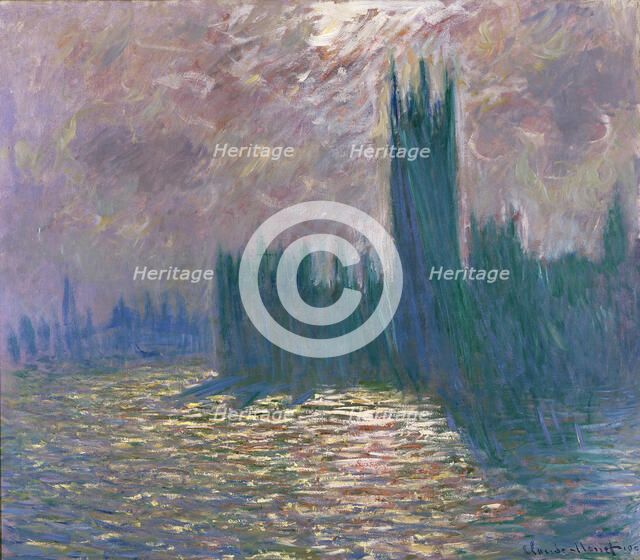 London, Parliament, Reflections on the Thames, 1905.