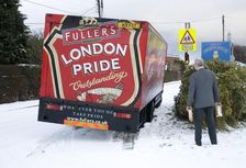London Pride Brewery lorry stuck in snow 2009