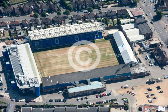 London Road Stadium, home to Peterborough United FC, Peterborough, Cambridgeshire, 2018. Creator: Emma Trevarthen.