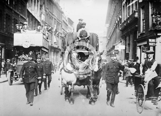London strike - truck under police protection, between c1910 and c1915. Creator: Bain News Service.