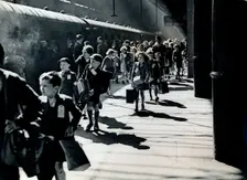 London schoolchildren being evacuated, Euston Station, World War II, 6 July 1944. Creator: Unknown
