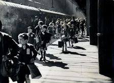London schoolchildren being evacuated, Euston Station, World War II, 6 July 1944