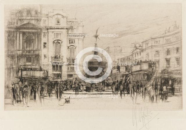 London Set: Piccadilly Circus (with Criterion Theatre), 1924. Creator: William Walcot (British, 1874-1943).