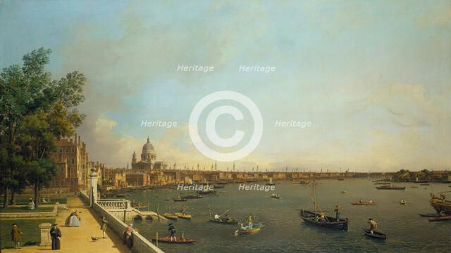 London. The Thames from Somerset House Terrace towards the City, ca 1751. Artist: Canaletto (1697-1768)