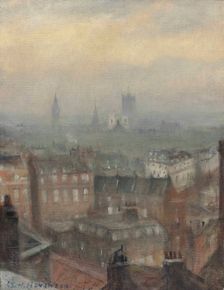 London triumphant in the fourth year of war: from the Dorchester roof, looking south-east, 1918. Creator: Nevinson, Christopher Richard Wynne (1889-1946)