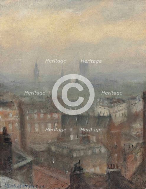 London triumphant in the fourth year of war: from the Dorchester roof, looking south-east, 1918. Creator: Nevinson, Christopher Richard Wynne (1889-1946).