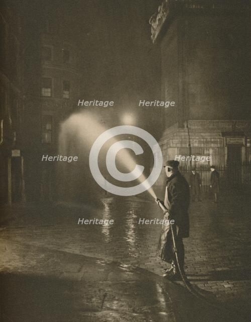 'London's Nightly Cleaning: Scene at the Base of the Monument', c1935. Creator: Unknown.